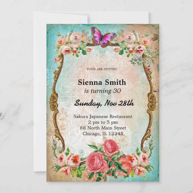 Invitación Estilo de cumpleaños vintage (Anverso)