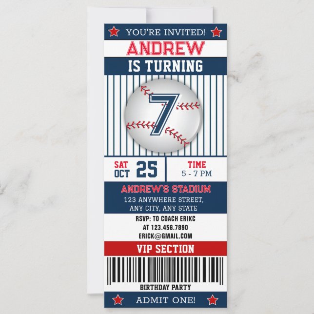 Invitación Estilo de entradas para deportes de béisbol person (Anverso)