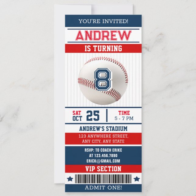 Invitación Estilo de entradas para deportes de béisbol person (Anverso)