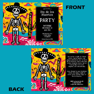 Invitación 💀 estilo de garabato amarillo Dia de los Muertos