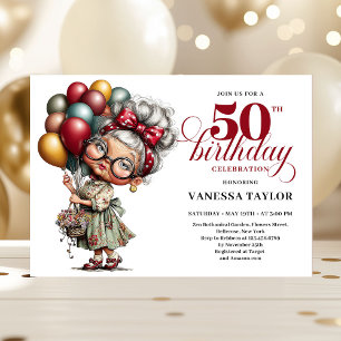 Invitación Estilo de humor cumpleaños cincuenta mujer diverti