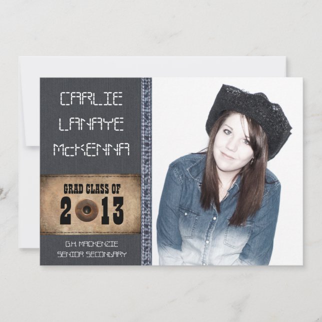 Invitación Estilo de Jean del dril de algodón del graduado (Anverso)