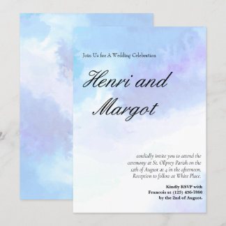 Invitación Estilo de letra fluyente con acuarela azul pastel 