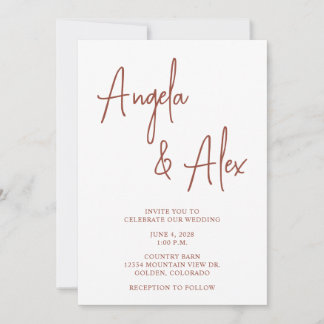 Invitación Estilo de letra manuscrita Terracota Boda