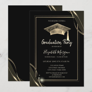 Invitación Estilo de marco de oro brillo, gorra de graduación