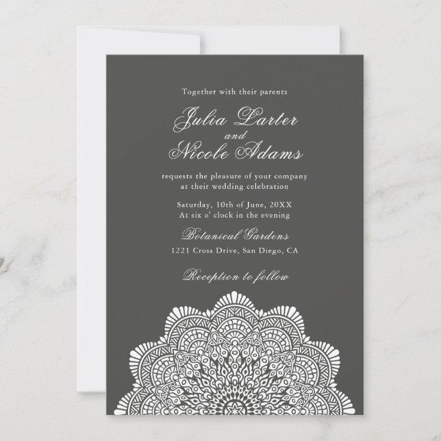 Invitación Estilo de Motivo Artístico Moderno Mandala de Boda (Anverso)