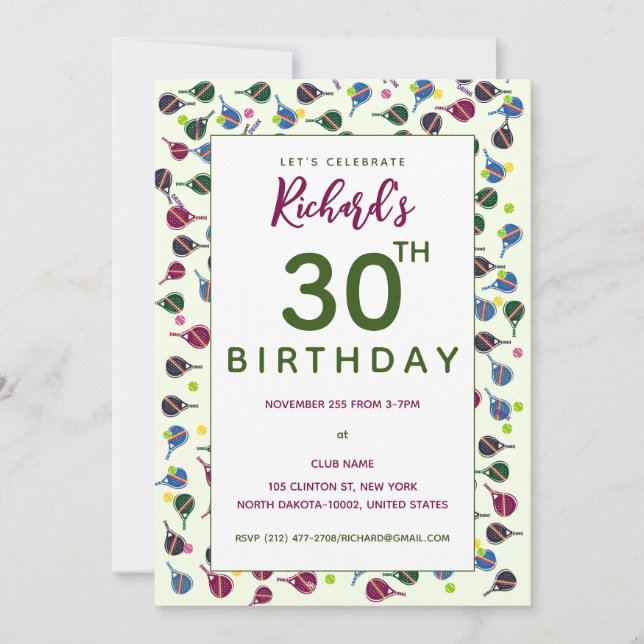 Invitación Estilo de Patrón de Pickleball Colorido Cumpleaños (Anverso)