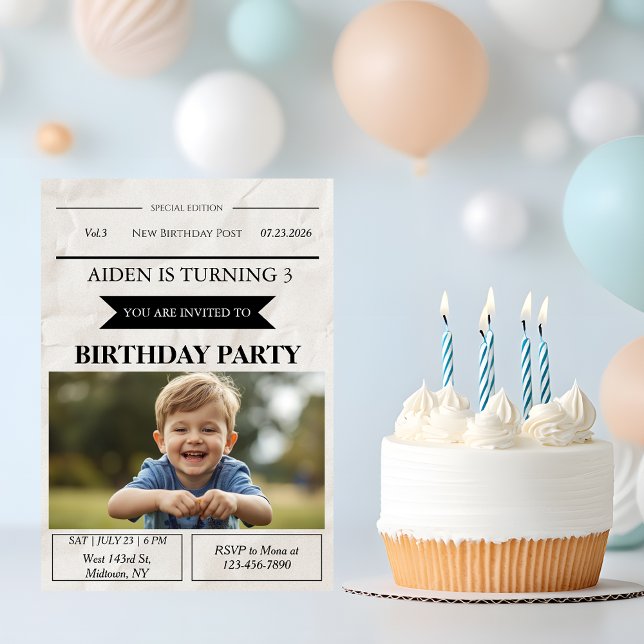 Invitación Estilo de periódico Cumpleaños con foto personaliz (Subido por el creador)
