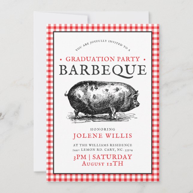 Invitación Estilo de picnic vintage | Barbacoa de graduación (Anverso)