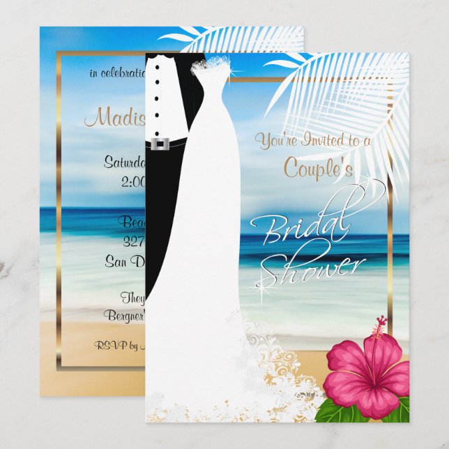 Invitación Estilo de playa de duchas nupciales para parejas (Anverso / Reverso)
