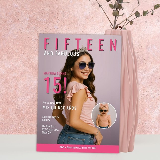 Invitación Estilo de revista Quinceañera | Pink Mis Quince Añ (Subido por el creador)