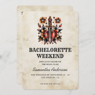 Invitación Estilo de tatuaje Corazón Dagger Retro Bachelorett
