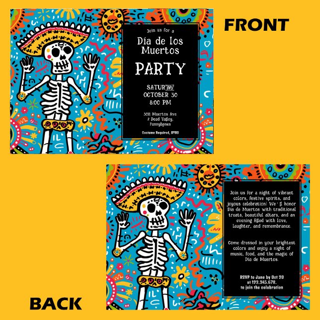 Invitación 💀 estilo Doodle Dia de los Muertos (Doodle style Dia de los Muertos Invitation)
