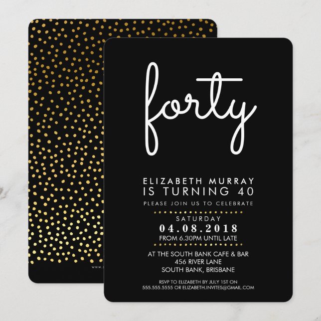 Invitación ESTILO fiesta DE 40 AÑOS CUARENTA INVITAR simple (Anverso / Reverso)
