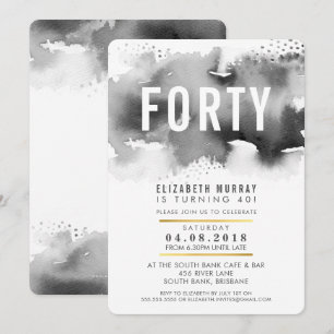 Invitación ESTILO fiesta DE 40 años INVITE acuarela gris