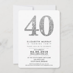 Invitación ESTILO fiesta DE 40 AÑOS INVITE purpurina plata