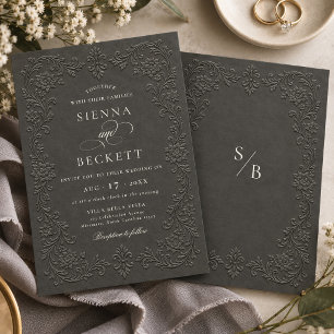 Invitación Estilo Floral Ornate de Carbón Embossado Elegante