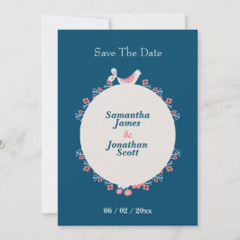 Invitación Estilo Folk Simple Moderno Azul Guardar La Fecha