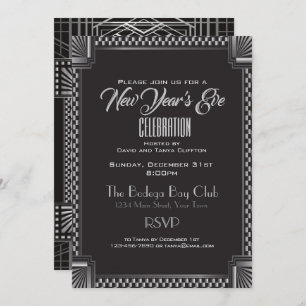 Invitación Estilo Gatsby Art Deco Silver y Black NYE