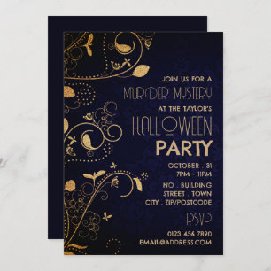 Invitación Estilo Gatsby, fiesta de Halloween del misterio de