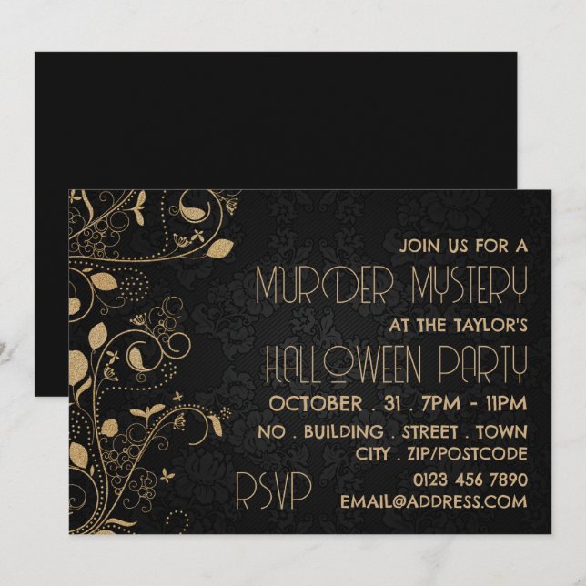 Invitación Estilo Gatsby, fiesta de Halloween del misterio de (Anverso / Reverso)