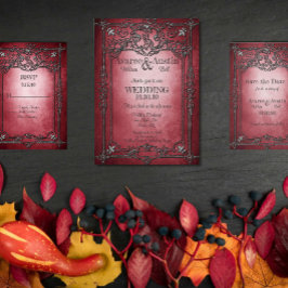 Invitación Estilo gótico Borgoña oscuro Boda de marco platead