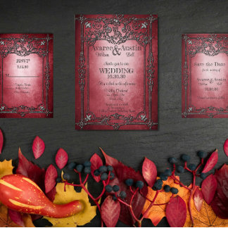 Invitación Estilo gótico Borgoña oscuro Boda de marco platead