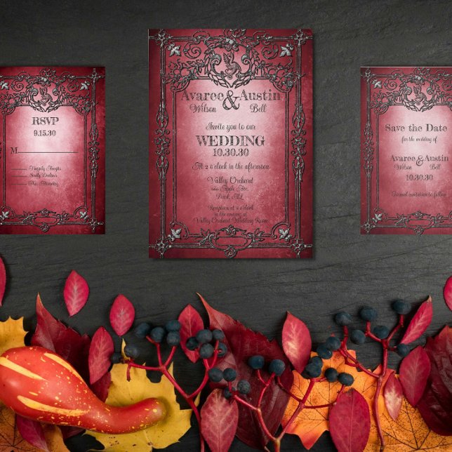 Invitación Estilo gótico Borgoña oscuro Boda de marco platead (Subido por el creador)