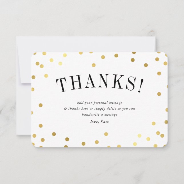 Invitación ESTILO GRACIAS BONITOS puntos de confeti dorado (Anverso)