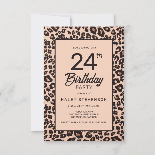 Invitación Estilo Impreso Animal de Leopardo de Moda Cumpleañ (Anverso)