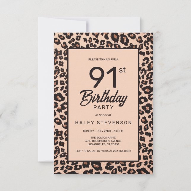 Invitación Estilo Impreso Animal Leopardo de Moda Cumpleaños  (Anverso)