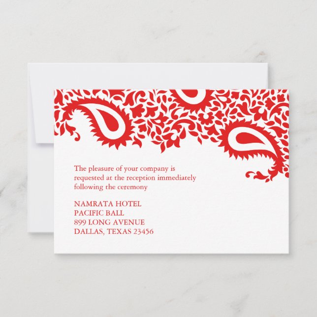 Invitación Estilo indio de Paisley de la recepción que casa (Anverso)