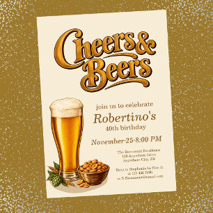 Invitación Estilo Latón Vintage Cheers & Beers Cumpleaños 40