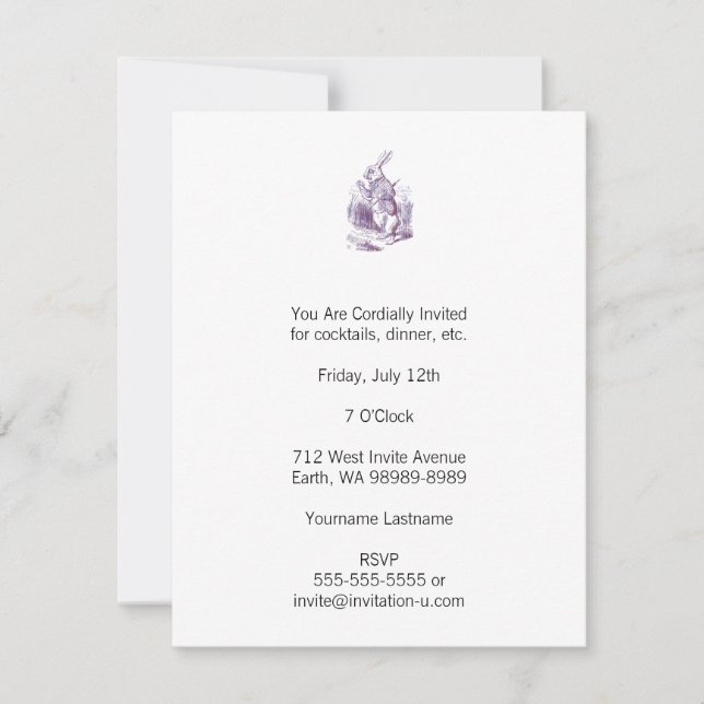 Invitación Estilo Letterpess de conejo blanco (Anverso)