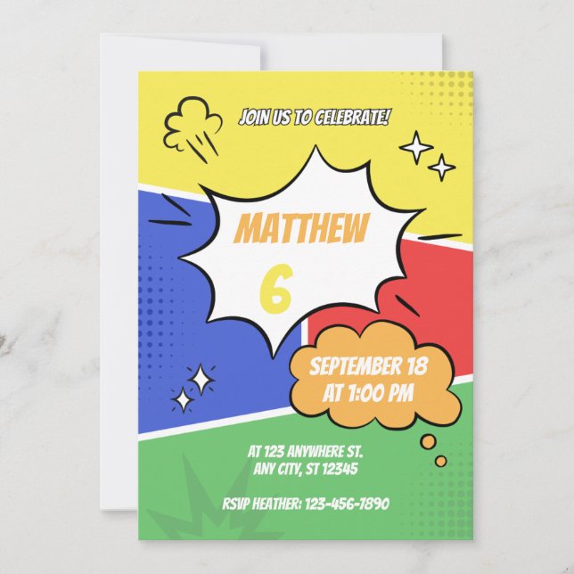 Invitación - Estilo Libro Cómic - Personalizar Nom (Anverso)