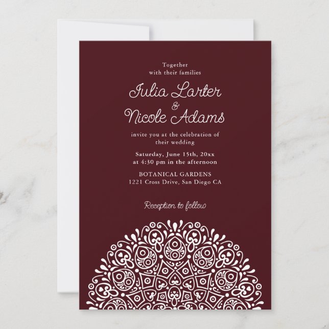 Invitación Estilo Mandala de Boda Art Déco Ornamentado Clásic (Anverso)