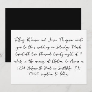 Invitación Estilo manuscrito Boda blanco y negro