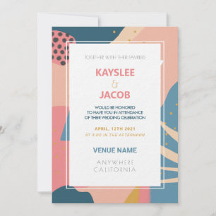 Invitación Estilo Memphis Personalizado Abstracto Dorado Rosa