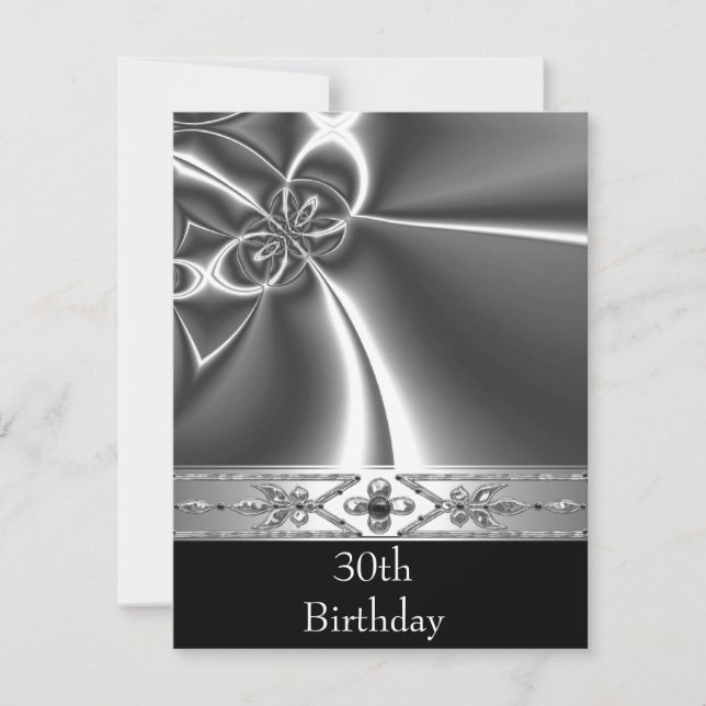 Invitación Estilo Metal Cromo Negro Blanco Plata 30º (Anverso)