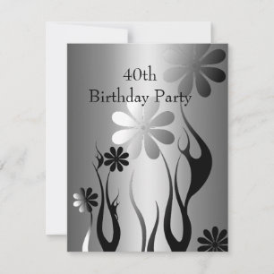 Invitación Estilo Metal Cromo Negro Blanco Plata 40º Floral