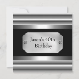 Invitación Estilo Metal Cromo Negro Blanco Plateado Hombres 4