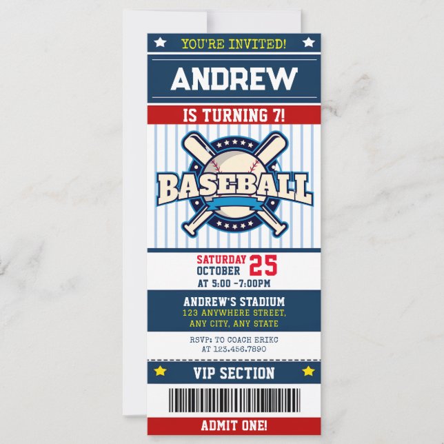 Invitación Estilo moderno de entradas para deportes de béisbo (Anverso)