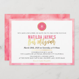 Invitación ESTILO MONOGRAM BAT MITZVAH coral oro rosa