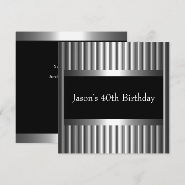 Invitación Estilo negro blanco plata hombres 40 (Anverso / Reverso)