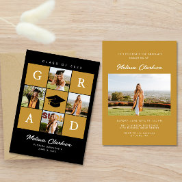 Invitación Estilo Negro y Amarillo 4 GRAD Fotos Graduación