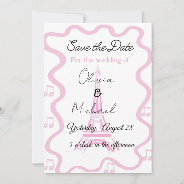 Invitación Estilo parisino con la boda de la torre  (Anverso)