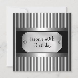 Invitación Estilo Plata Hombres 40 Cumpleaños Metal Cromo Neg