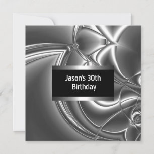 Invitación Estilo Plata Hombres Metal Cromo Negro Blanco Cump