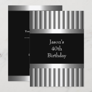 Invitación Estilo plata negro cromo metálico hombres 40º