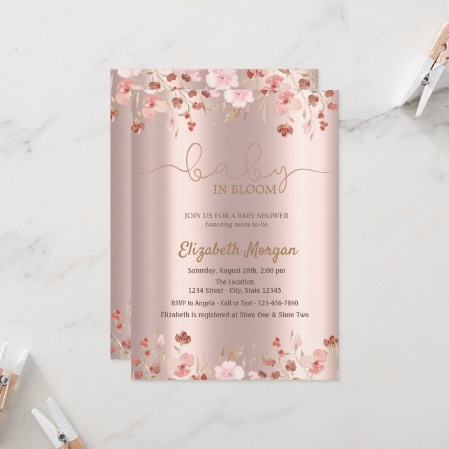 Invitación Estilo Pradera de Acuarela Bebé en Flor  (Anverso/Reverso In Situ)